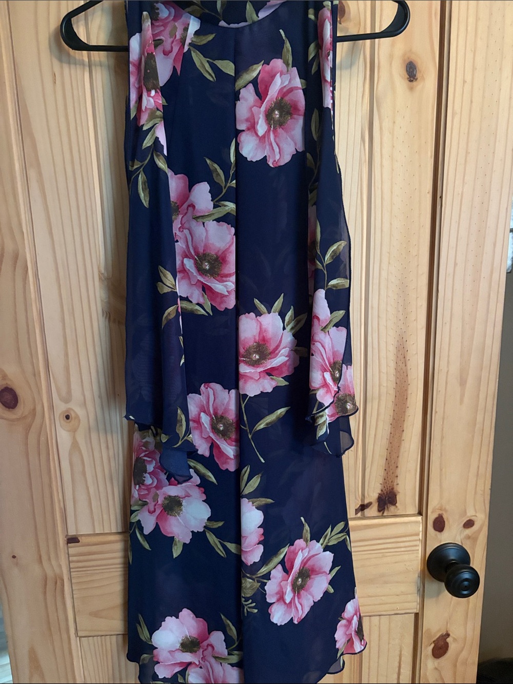 Navy Floral Dress with Pink Blooms